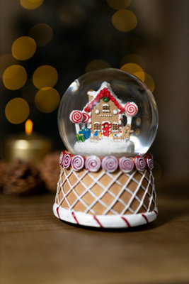 Colour Changing LED Christmas Snowglobe with Gingerbread House
