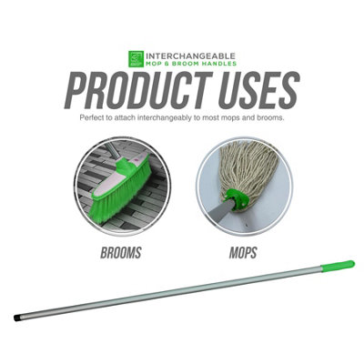 Colour-Coded Aluminium Mop & Broom Handle 120cm Universal Screw Fit - Green