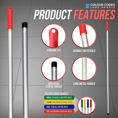 Colour-Coded Aluminium Mop & Broom Handle 120cm Universal Screw Fit - Red