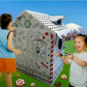 Colour Your Own Gingerbread House Childrens Playhouse Kids Cardboard Wendy Tent