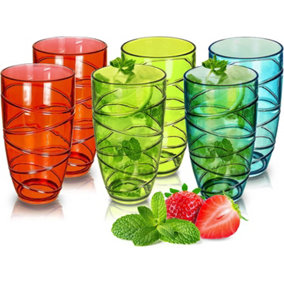 Coloured Acrylic Drink Hi Ball Cups, Drink Glasses (6 Pack) Coloured Plastic Tumblers (8cm x 15cm / 550ml)