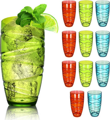 Coloured Picnic Plastic Tumblers 12 Pack 550ml Reusable Acrylic Glasses