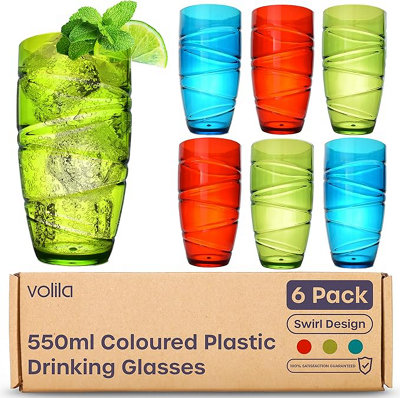 6 Pack Colorful Reusable Party Cups Tumbler Plastic Picnic Drinking Glasses