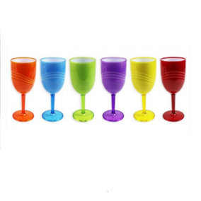 Coloured Plastic Wine Glasses Goblets Pack of 6 Two Tone Champagne Cocktail Drinks