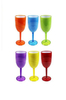 Coloured Plastic Wine Glasses Goblets Pack of 6 Two Tone Champagne Cocktail Drinks