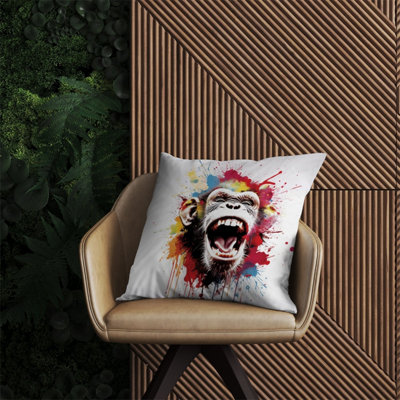 Coloured Splashart Crazy Monkey Face Outdoor Cushion 60cm x 60cm