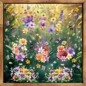 Colourful Flowers with Dragonflies and Butterflies Spring Window Clings