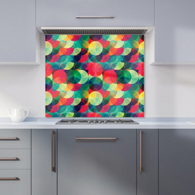 Colourful Grunge Circle Pattern Premium Glass Kitchen Splashback W600mm x H750mm