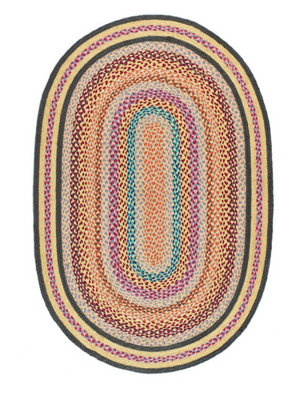Colourful Oval Rug, Handmade Rug, Geometric Striped Rug, Modern Rug for ...