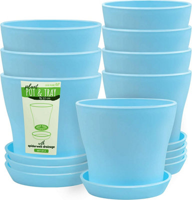 Colourful Plastic Plant Pots for Decoration with Matching Trays (8 Pack