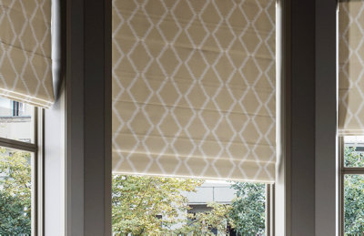Colourful yellow patterned blinds.