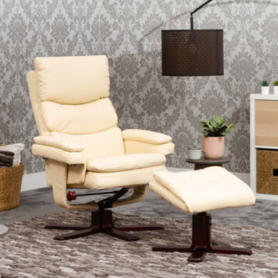 Colusa 74cm Wide Cream Bonded Leather 360 Degree Ergonomic Swivel