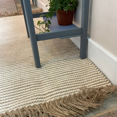 Colva Thin Rug Cotton and Jute Yarn in Natural Striped Design / 120 cm x 180 cm