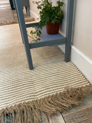 Colva Thin Rug Cotton and Jute Yarn in Natural Striped Design / 70 cm x 130 cm