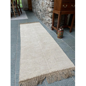 Colva Thin Rug Cotton and Jute Yarn in Natural Striped Design / 70 cm x 200 cm