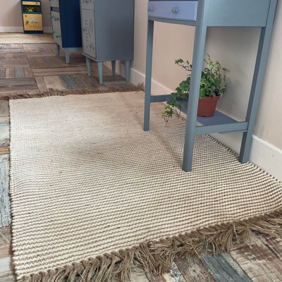 Colva Thin Rug Cotton and Jute Yarn in Natural Striped Design / 90 cm x ...