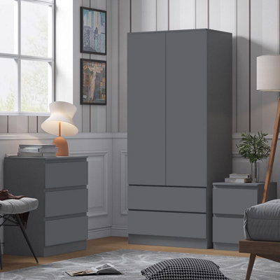 Combination Wardrobe 2 Door 2 Drawer Dark Matt Grey Scratch Resistant