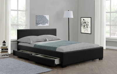 Leather bed deals frame with storage