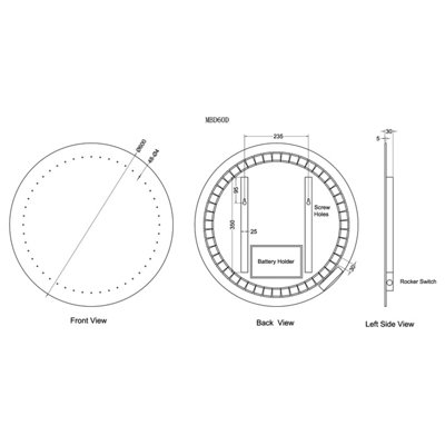 Comet Battery Powered Round LED Mirror - 600x600mm - 3