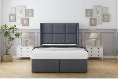 Comfort Charlie Steel Plush Ottoman Bed Base With 54" Wingback ...