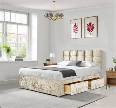 Comfortable Cream Crushed Super King Bed - Divan Bed Base with 26" Cube ...