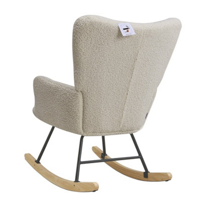 Comfortable Cream Tufted Upholstered Teddy Rocking Chair for Study Living Room