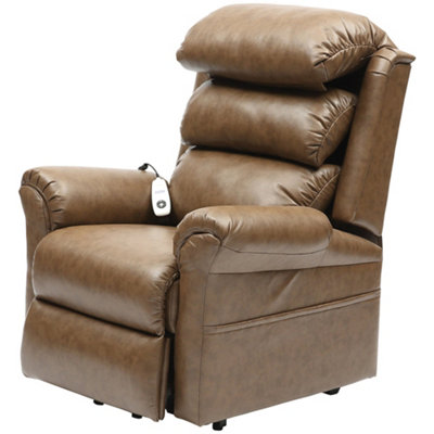 Comfortable Wall Hugging Rise and Recline Lounge Chair in Nutmeg - Easy ...