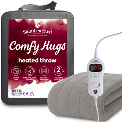 Comfy Hugs Grey Electric Throw Heated Over Blanket Soft Fleece