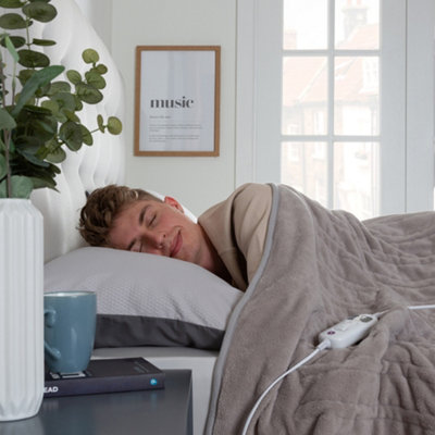 Comfy Hugs Grey Electric Throw Heated Over Blanket Soft Fleece
