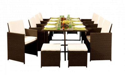 Comfy Living  13 Piece Cube Rattan Dining Set Gold