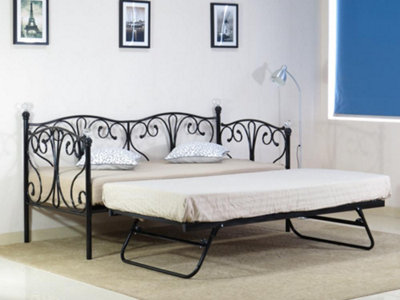 Comfy Living 2ft6 Christina Metal Day Bed With Crystal Finials in Black