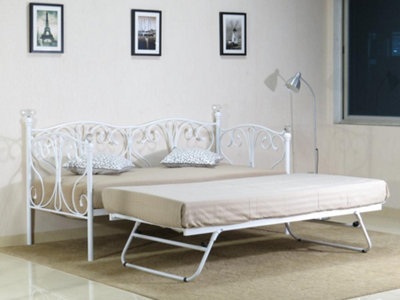 Comfy Living 2ft6 Christina Metal Day Bed With Crystal Finials in White