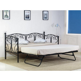 Comfy Living 2ft6 Christina Metal Day Bed With Crystal Finials with Trundle Option  in Black
