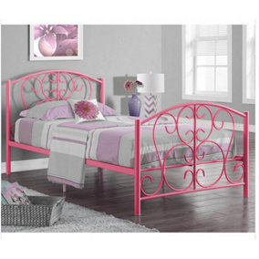 Comfy Living 3ft Carrie Metal Bed Frame in Pink