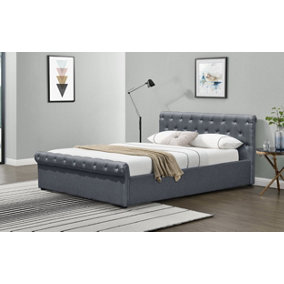 Comfy Living 3ft Celia Linen Fabric Diamante Sleigh Bed in Grey