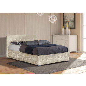 Comfy Living 3ft Nicole Crushed Velvet Ottoman Storage Bed Cream