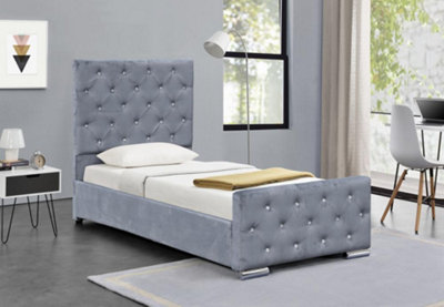 Comfy Living 3ft Palma Brushed Velvet Diamante Chesterfield Bedframe