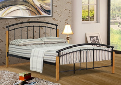 Comfy Living 3ft Rubberwood Metal Bed Frame in Black