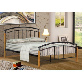 Comfy Living 3ft Rubberwood Metal Bed Frame in Black