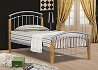 Comfy Living 3ft Rubberwood Metal Bed Frame in Silver