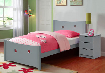 Comfy Living 3ft Star Bed in Grey With Bed Side
