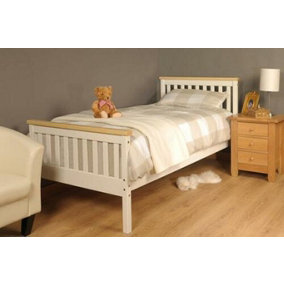 Comfy Living 3ft White Wooden Bed Frame with Caramel Bar