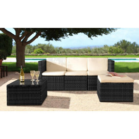 Comfy Living 3PC Rattan Garden Patio Furniture Set - Sofa, Footstool & Coffee Table in Black with Cover