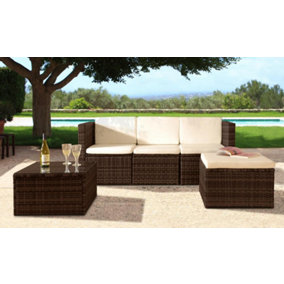 Comfy Living 3PC Rattan Garden Patio Furniture Set - Sofa, Footstool & Coffee Table in Brown with Cover