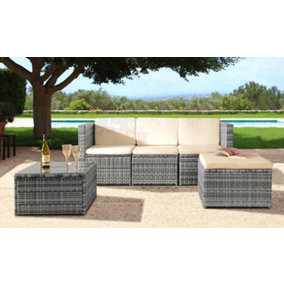 Comfy Living 3PC Rattan Garden Patio Furniture Set - Sofa, Footstool & Coffee Table in Grey with Cover
