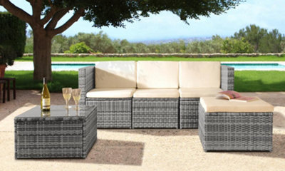 Comfy Living 3PC Rattan Garden Patio Furniture Set - Sofa, Footstool & Coffee Table in Grey