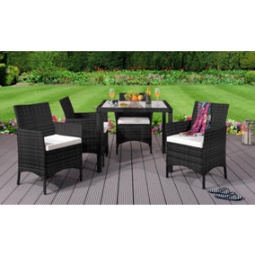 Comfy Living  4 Seater Square Rattan Garden Dining Set in Black with Cover