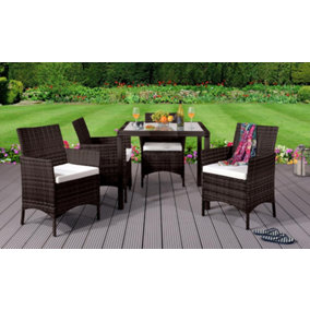 Comfy Living  4 Seater Square Rattan Garden Dining Set in Chocolate with Cover