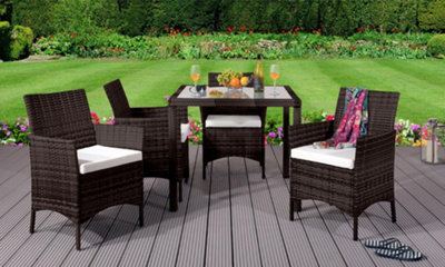 Comfy Living 4 Seater Square Rattan Garden Dining Set in Chocolate DIY at B Q