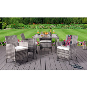 Comfy Living  4 Seater Square Rattan Garden Dining Set in Grey with Cover